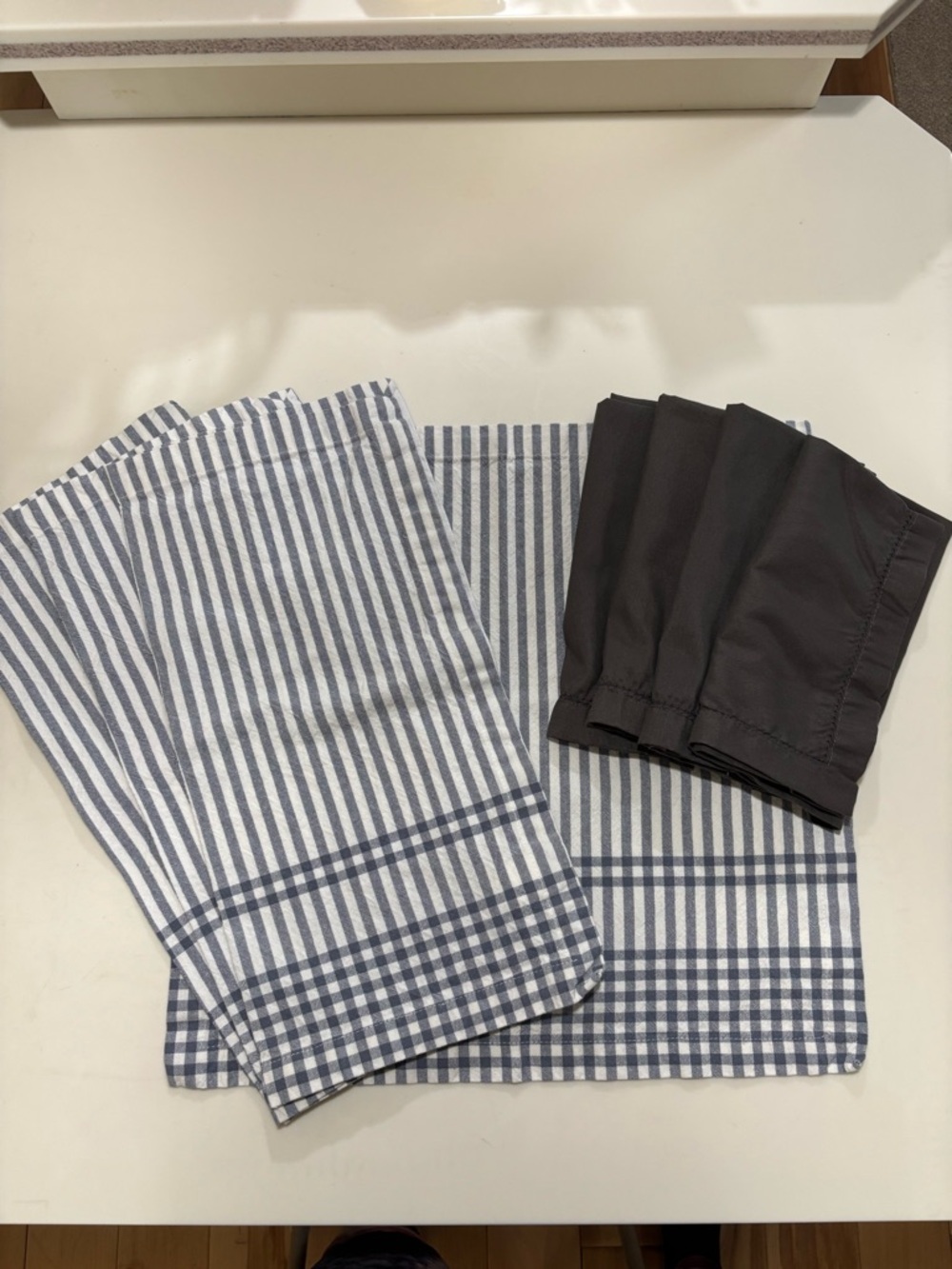 Striped Grey & White Kitchen Placemat Set with Dark Grey Napkins